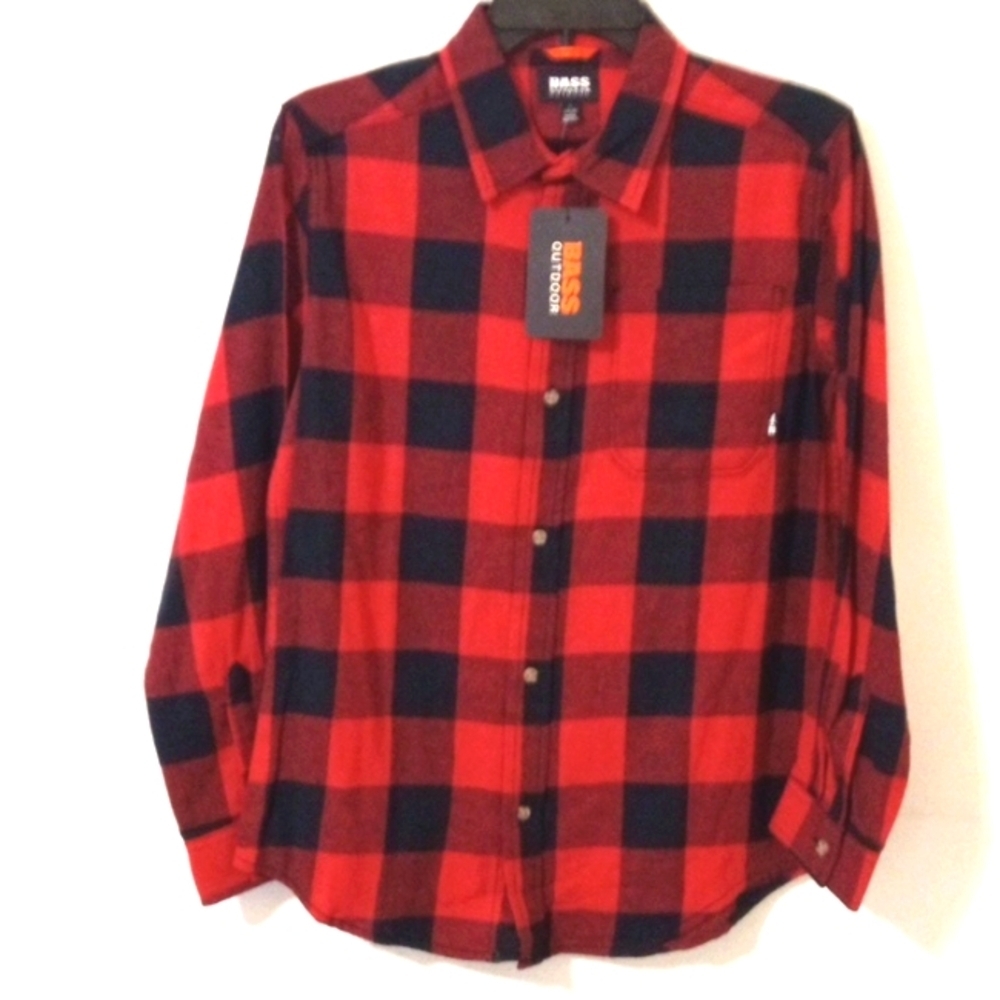 BASS OUTDOOR LONG SLEEVE RED BLACK LUMBERJACK PLAID BUTTON UP SHIRT SIZE LRG NWT